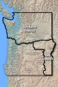Spokane and Vale BLM Districts Map