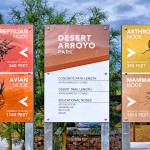 Colorful wayfinding signage directs visitors