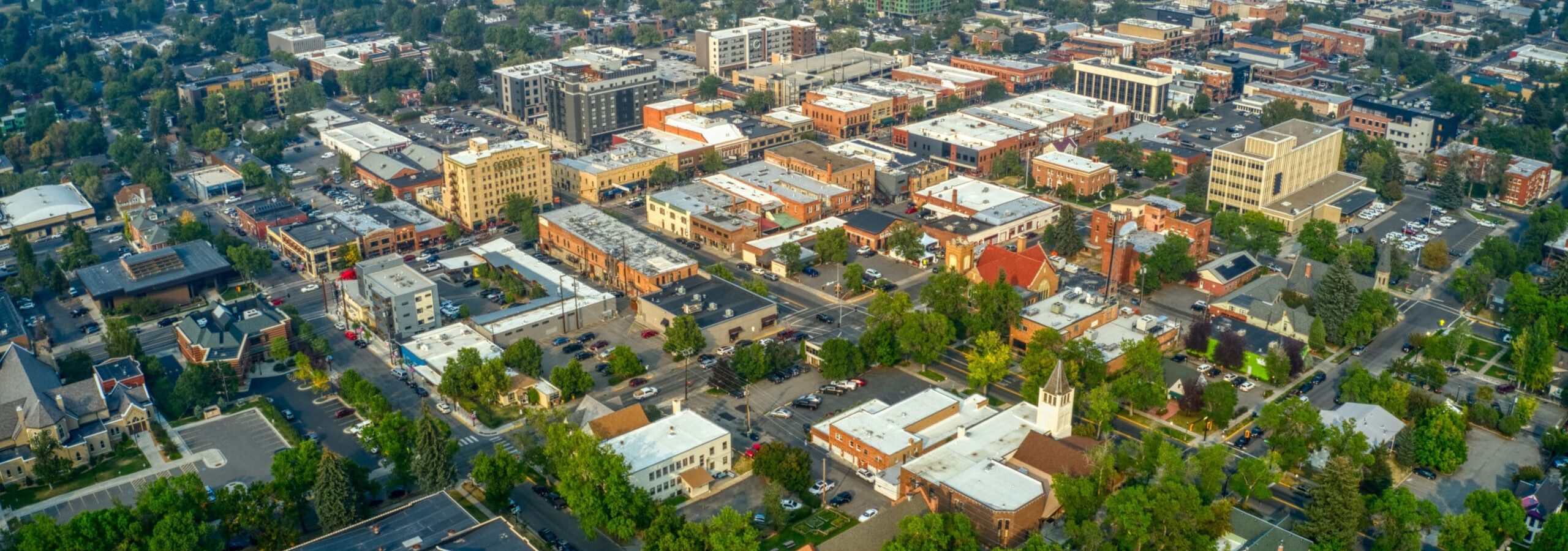 Aerial,View,Of,Downtown,Bozeman,,Montana,In,Summer